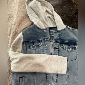 Boys jeans jacket with sweatshirt hoodie. Never worn. Tags still on.